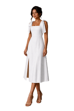 Aurora White midi dress – three-quarter front view