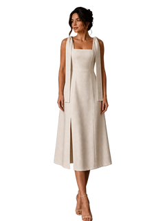 Aurora Beige midi haljina s dugim podesivim trakama na ramenima