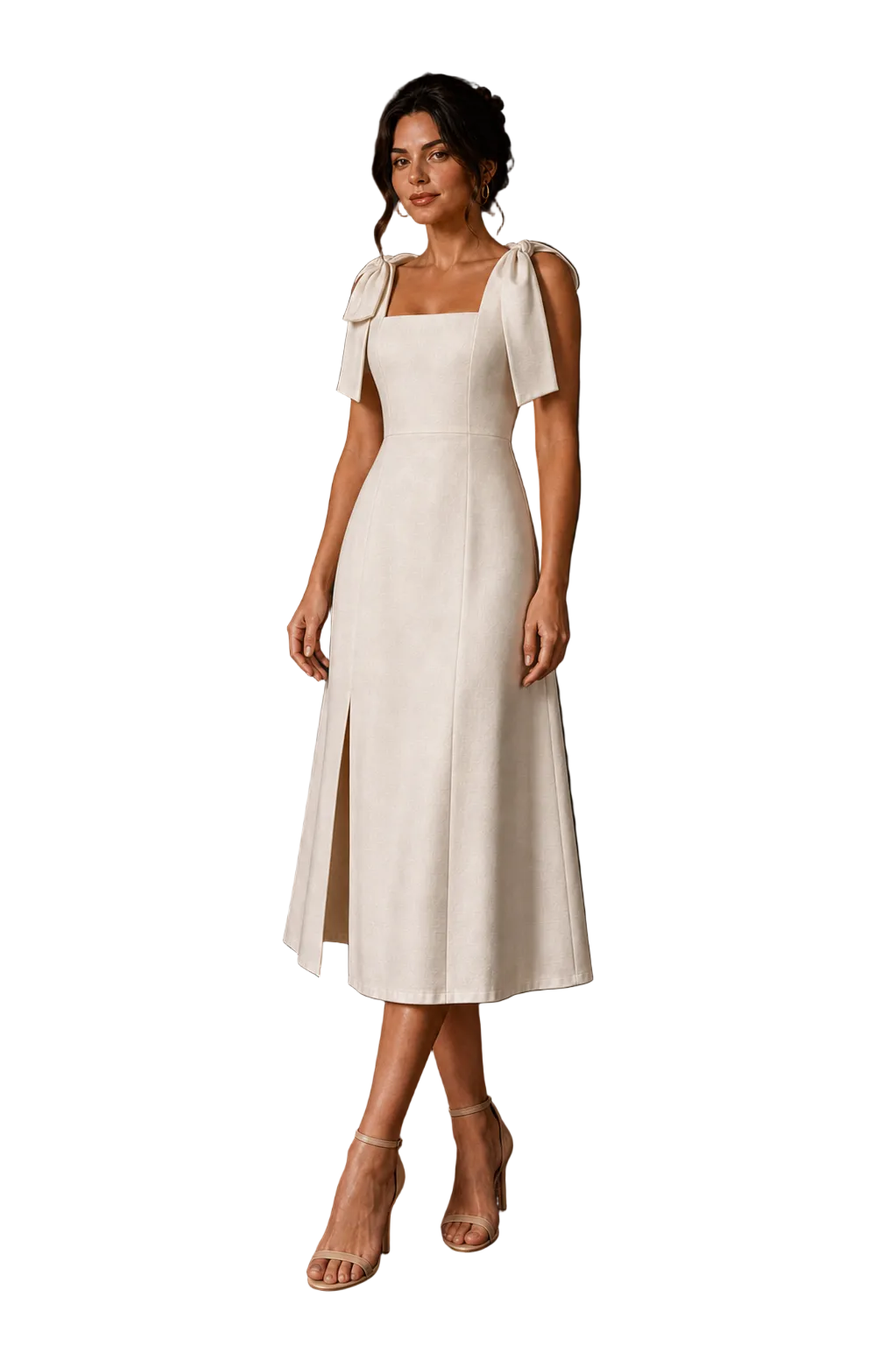 Aurora Beige midi haljina – prednji pogled iz tri četvrtine