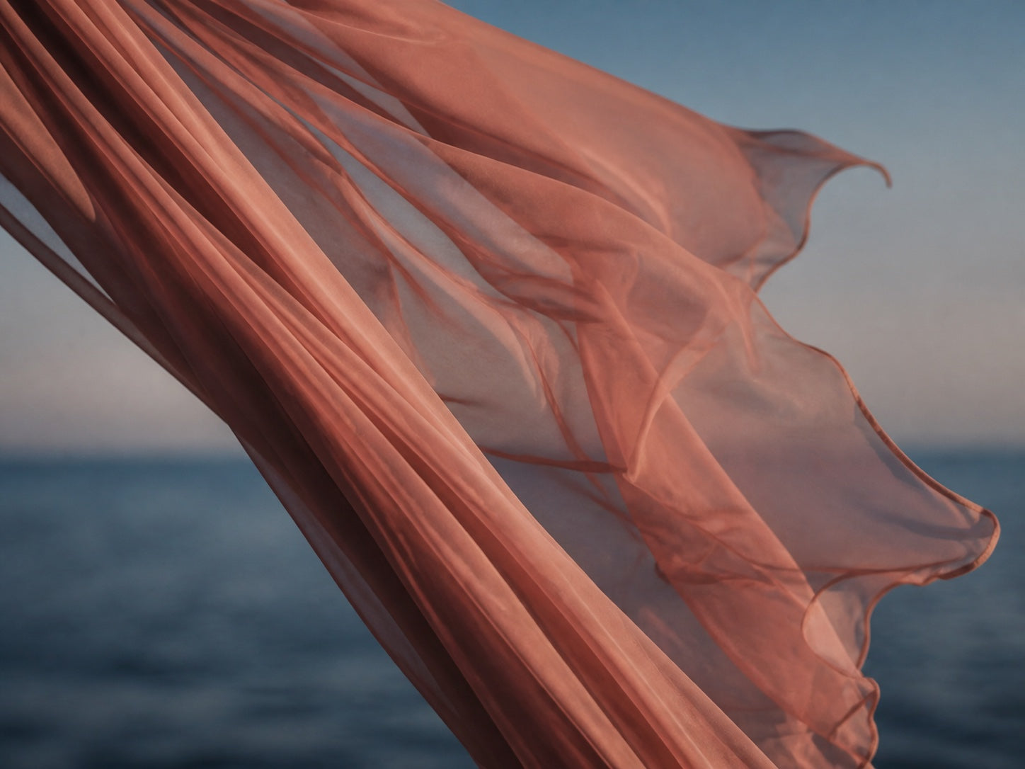 Dusty rose fabric moving above the Adriatic sea